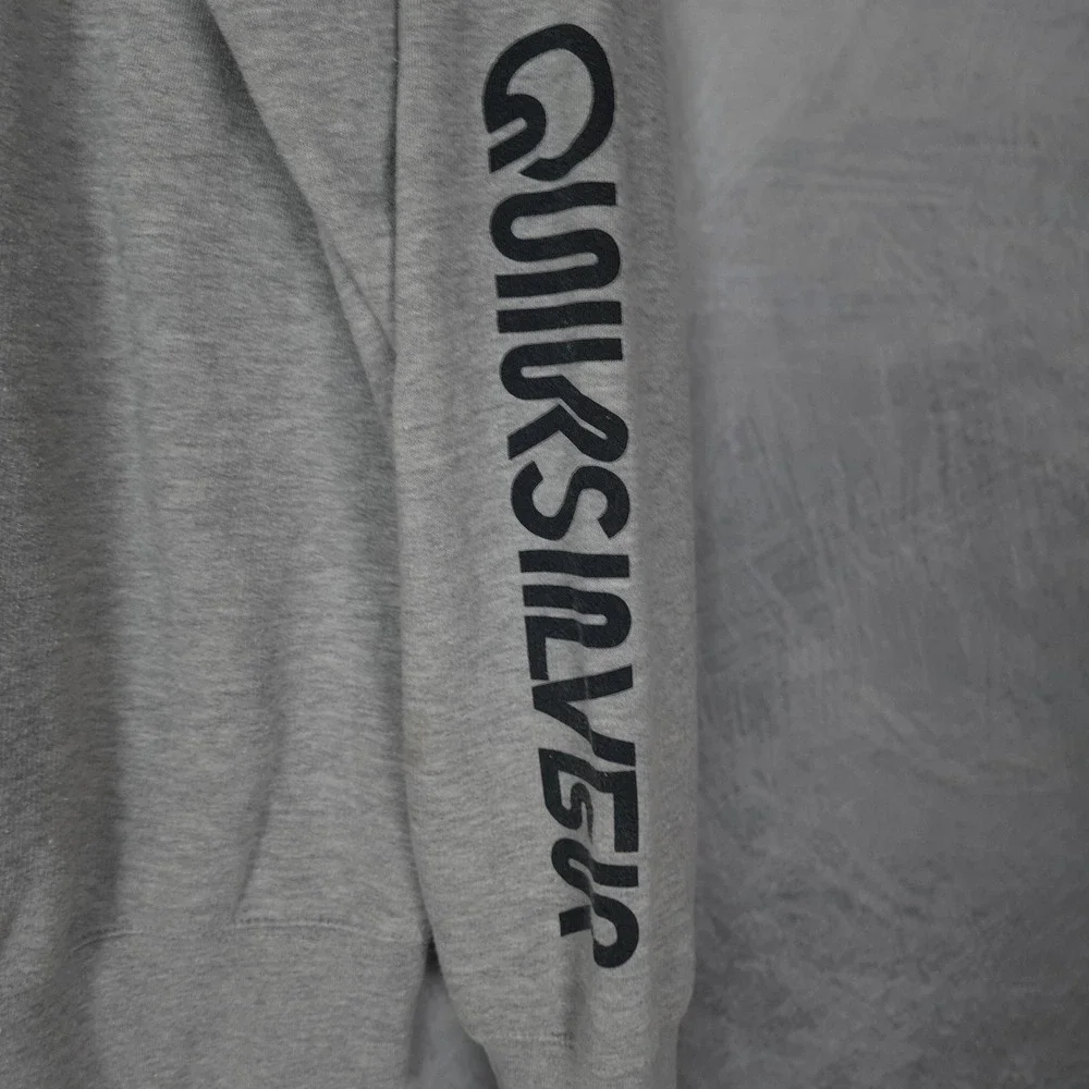 Quiksilver Hoodie Mens Large Gray Pullover Surf Graphic Logo Skate Streetwear - Picture 11 of 16